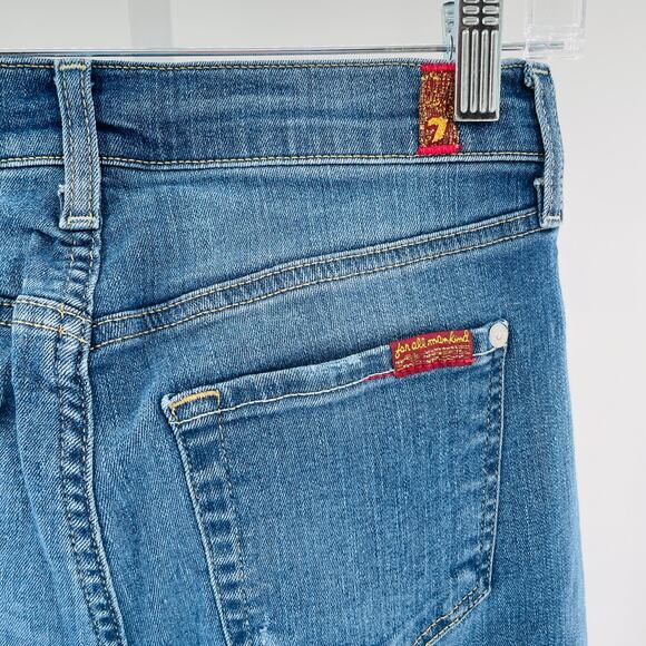 7 For All Mankind The Relaxed Skinny Torn Distressed Blue Denim Y2K Jeans 25 - Picture 8 of 13